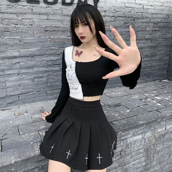 women's t-shirt ruibbit aesthetic graphic printed harajuku t-shirts gothic color blocking patchwork flare sleeve crop fashion streetwe, White
women's t-shirt ruibbit aesthetic graphic printed harajuku t-shirts gothic color blocking patchwork flare sleeve crop fashion streetwe, White