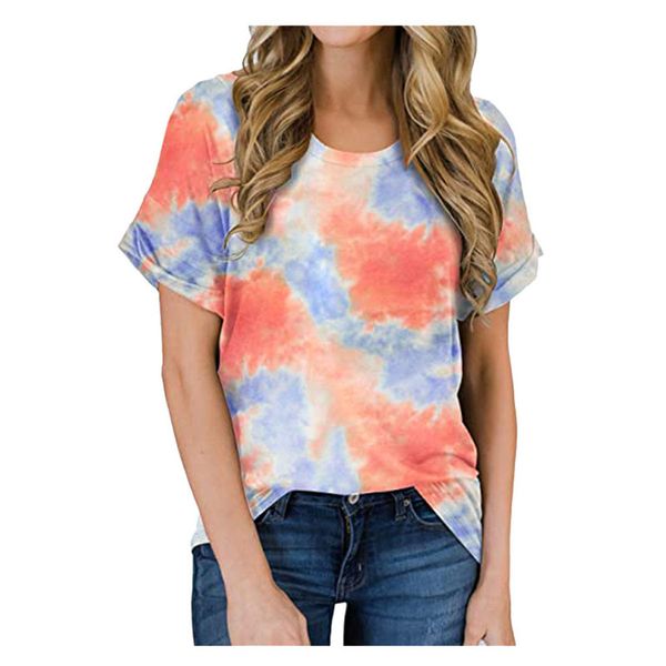 women's around the neck short mouwen tie-dye print multicolor raiow gradient random loose camisetas mujer t-shirt, White
women's around the neck short mouwen tie-dye print multicolor raiow gradient random loose camisetas mujer t-shirt, White