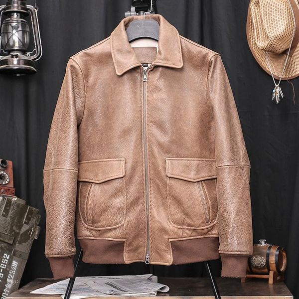 men's leather & faux 2021 retro brown military style a2 pilot jacket men plus size 5xl real natural cowhide autumn aviation coat, Black
men's leather & faux 2021 retro brown military style a2 pilot jacket men plus size 5xl real natural cowhide autumn aviation coat, Black