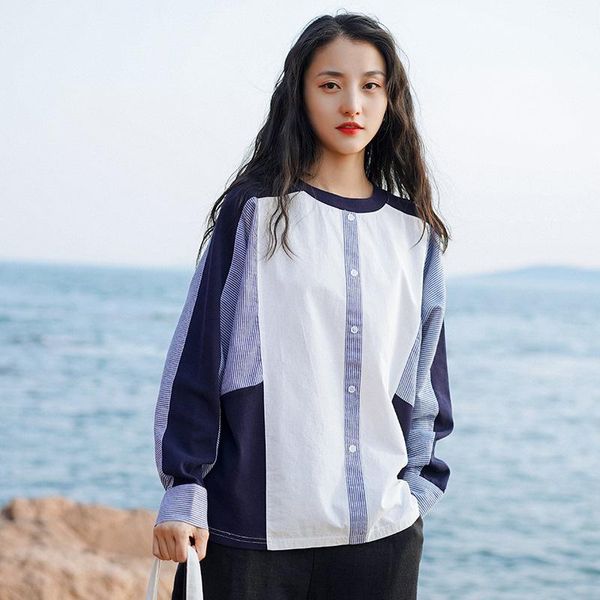 women's blouses & shirts 2021 women striped patchwork big size blouse long sleeve loose fit elegance blue shirt fashion spring autumn, White
women's blouses & shirts 2021 women striped patchwork big size blouse long sleeve loose fit elegance blue shirt fashion spring autumn, White