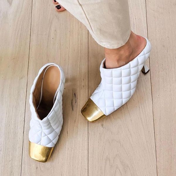 slippers square toe dress mules white gold color blocking designer shoes women's leather summer, Black
slippers square toe dress mules white gold color blocking designer shoes women's leather summer, Black