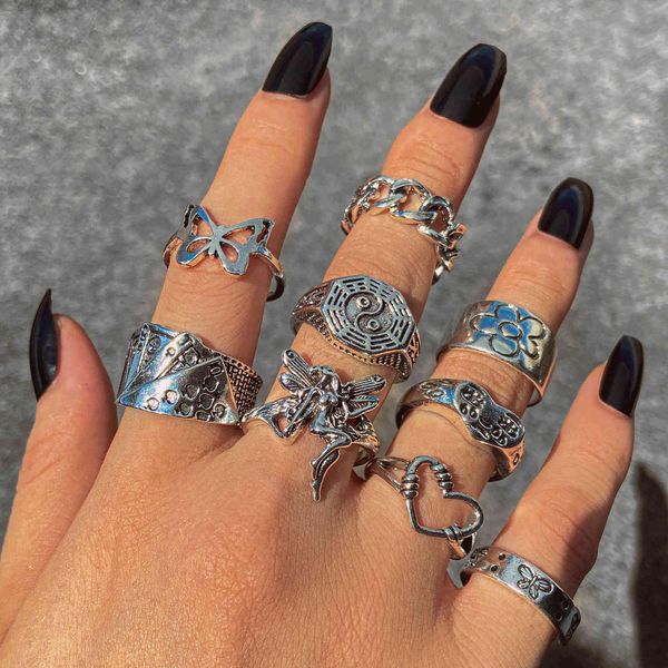 6pcs vintage gothic butterfly angle flower multi element ring set for women men retro personality finger gifts, Silver
6pcs vintage gothic butterfly angle flower multi element ring set for women men retro personality finger gifts, Silver