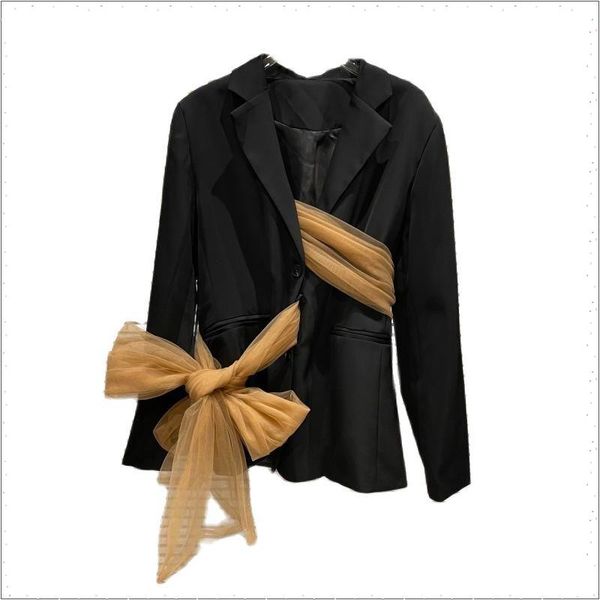 women's suits & blazers mesh bow for women elegant stitching suit blazer single breasted long sleeve ladies black clothing 2021, White;black
women's suits & blazers mesh bow for women elegant stitching suit blazer single breasted long sleeve ladies black clothing 2021, White;black