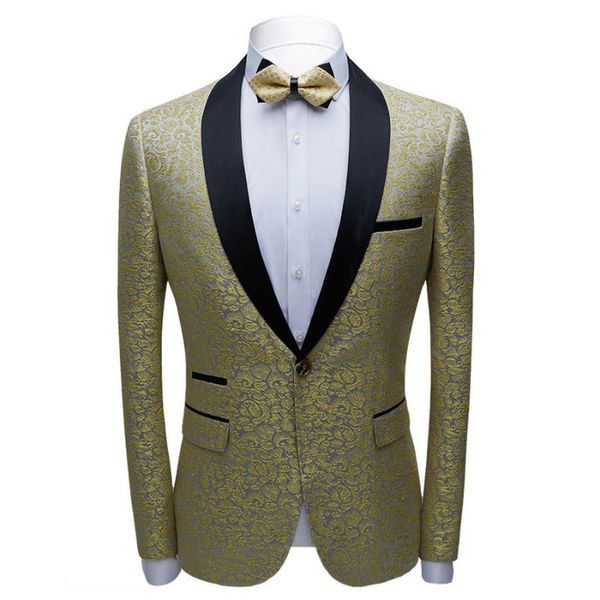 men's suits & blazers design men gold floral jacquard dress jacket gentleman shwal laple wedding suit singer costume blazer for, White;black
men's suits & blazers design men gold floral jacquard dress jacket gentleman shwal laple wedding suit singer costume blazer for, White;black