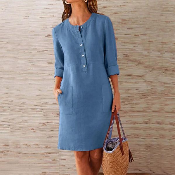 casual dresses women fashion long sleeve shirt dress summer o-neck pockets button cotton and linen solid elegant mid robe, Black;gray
casual dresses women fashion long sleeve shirt dress summer o-neck pockets button cotton and linen solid elegant mid robe, Black;gray