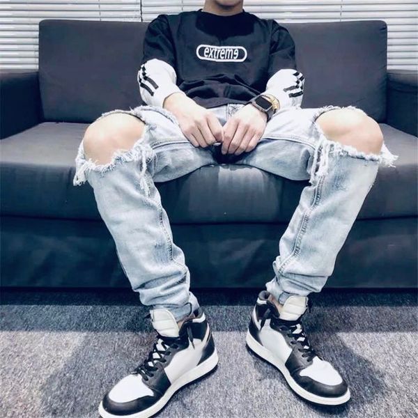 men jeans distrressed long hole hip hop streetwear denim pants teenager fashion jeans, Blue
men jeans distrressed long hole hip hop streetwear denim pants teenager fashion jeans, Blue