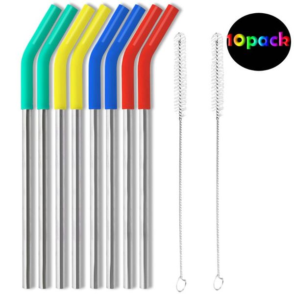 drinking straws 10pcs/set reusable straw stainless steel metal silicone tips cleaner brush
drinking straws 10pcs/set reusable straw stainless steel metal silicone tips cleaner brush