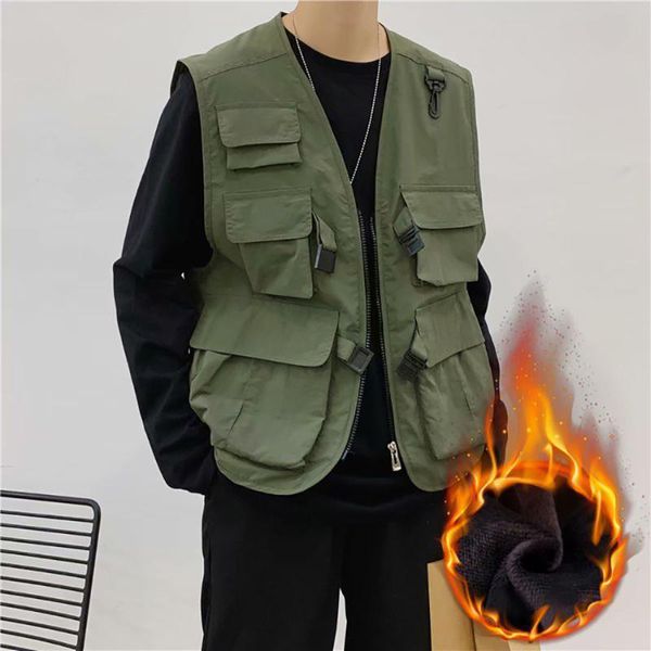 men's jackets mens fashion clothing trends cargo multi-pocket buckle zipper tooling vest winter plus velvet sleeveless hip hop coat, Black;brown
men's jackets mens fashion clothing trends cargo multi-pocket buckle zipper tooling vest winter plus velvet sleeveless hip hop coat, Black;brown