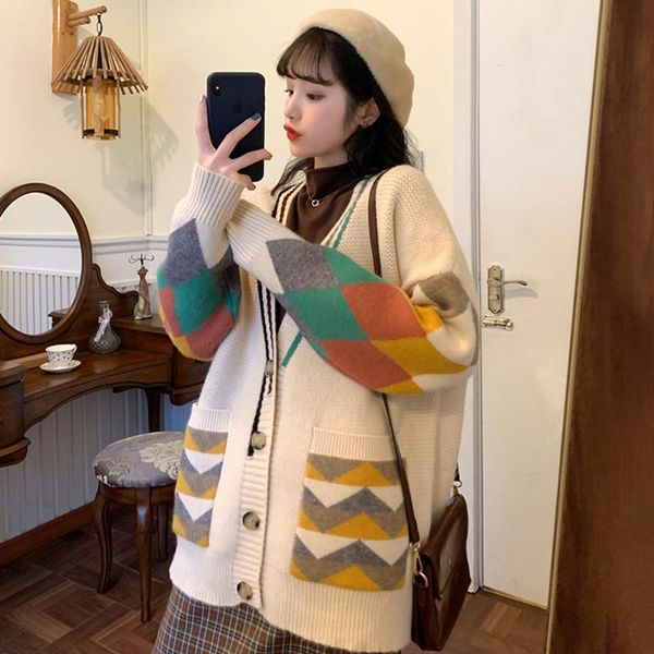 oversized v neck geometric long sleeve women sweater 2021 spring autumn knitted cardigan sweaters womes korean style, White
oversized v neck geometric long sleeve women sweater 2021 spring autumn knitted cardigan sweaters womes korean style, White