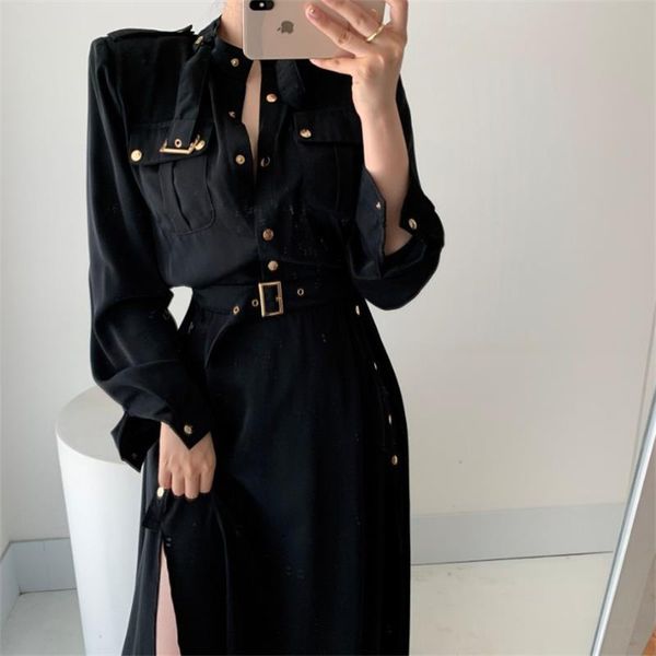 casual dresses turn down neck, dress in long sleeves, belt for elegant woman streetwear side spilt robe with maxi-colored solid buttons on., Black;gray
casual dresses turn down neck, dress in long sleeves, belt for elegant woman streetwear side spilt robe with maxi-colored solid buttons on., Black;gray