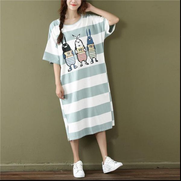2021 summer korean casual women dress loose striped cartoon cotton o neck short sleeve tshirt dress plus size 4xl, Black;gray
2021 summer korean casual women dress loose striped cartoon cotton o neck short sleeve tshirt dress plus size 4xl, Black;gray