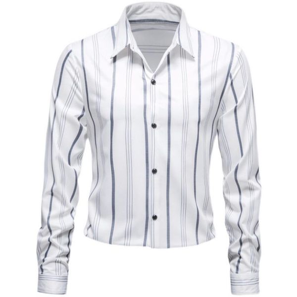 men's casual shirts 2022 spring loose shirt with long sleeves and silver stripes men, White;black
men's casual shirts 2022 spring loose shirt with long sleeves and silver stripes men, White;black