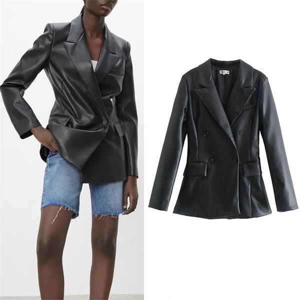 za autumn leather jacket women's spring pu single button coat fit waist motorcycle fashion street outwear 211215, Black 
za autumn leather jacket women's spring pu single button coat fit waist motorcycle fashion street outwear 211215, Black