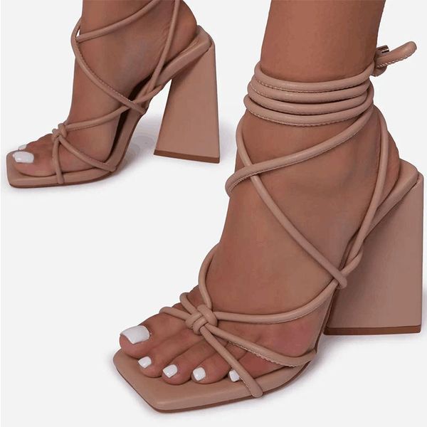 sandals big size 42 open toe cross strappy block heels summer party dress square luxury wedding lace up women shoes, Black 
sandals big size 42 open toe cross strappy block heels summer party dress square luxury wedding lace up women shoes, Black
