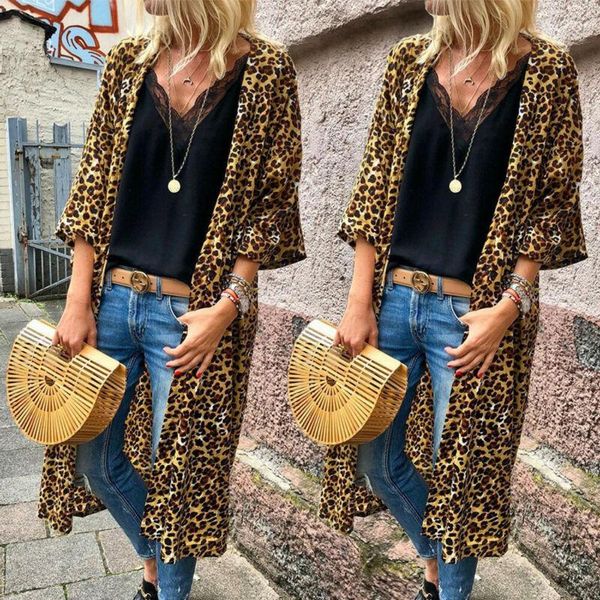 women's leopard print long sleeves kimono cardigan coat outwear coats spring autumn casual loose jacket long, Black;brown 
women's leopard print long sleeves kimono cardigan coat outwear coats spring autumn casual loose jacket long, Black;brown