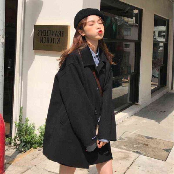 autumn and winter loose medium length small british temperament long sleeved windbreaker tweed coat women, Black
autumn and winter loose medium length small british temperament long sleeved windbreaker tweed coat women, Black