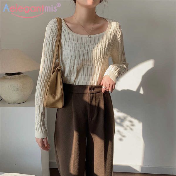 aelegantmis basic knitted pullover women black white slim soft cozy sweater 5 colors solid vintage jumpers korean chic elegant 210607, White;black
aelegantmis basic knitted pullover women black white slim soft cozy sweater 5 colors solid vintage jumpers korean chic elegant 210607, White;black