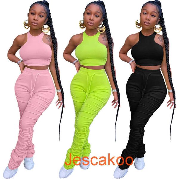 women tracksuits sleeveless long pants solid color tight vest pleated trousers two piece set 2022, Gray
women tracksuits sleeveless long pants solid color tight vest pleated trousers two piece set 2022, Gray