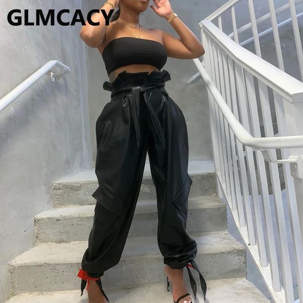 women's pants & capris women high waist pu leather, Black;white
women's pants & capris women high waist pu leather, Black;white