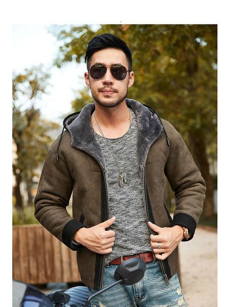 men's leather & faux authentic shearling mens fur coat jacket imported sheepskin hooded versatile fashion male clothing, Black
men's leather & faux authentic shearling mens fur coat jacket imported sheepskin hooded versatile fashion male clothing, Black