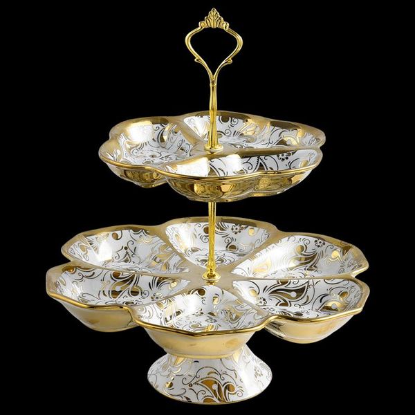 european ceramic gold inlaid double fruit plate snack cake plate candy ceramic tableware decorative dessert display tray
european ceramic gold inlaid double fruit plate snack cake plate candy ceramic tableware decorative dessert display tray