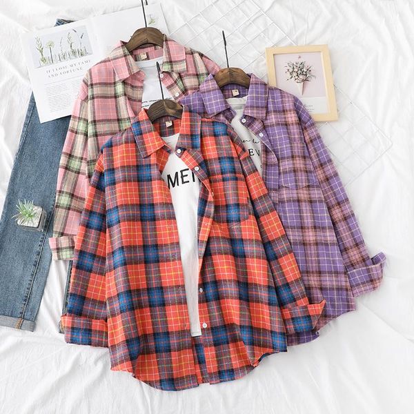 women's blouses & shirts fresh design women 2021 womens and long sleeve casual plaid shirt young style lady blouse tunic, White 
women's blouses & shirts fresh design women 2021 womens and long sleeve casual plaid shirt young style lady blouse tunic, White