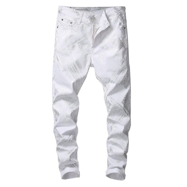 men's jeans sokotoo silver snake skin printed white fashion slim fit stretch denim pants, Blue
men's jeans sokotoo silver snake skin printed white fashion slim fit stretch denim pants, Blue