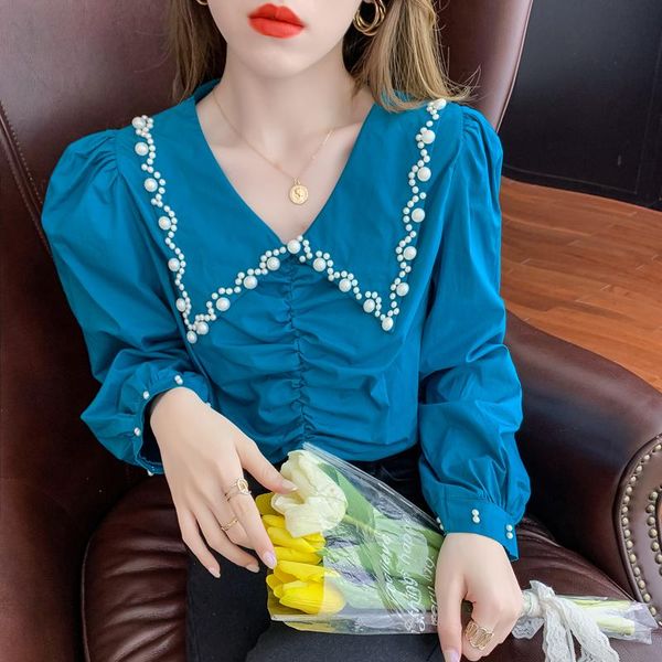 women's blouses & shirts 2021 early autumn harbour wind clothing pearl doll collar blouse women korean style puff sleeve chiffon, White
women's blouses & shirts 2021 early autumn harbour wind clothing pearl doll collar blouse women korean style puff sleeve chiffon, White