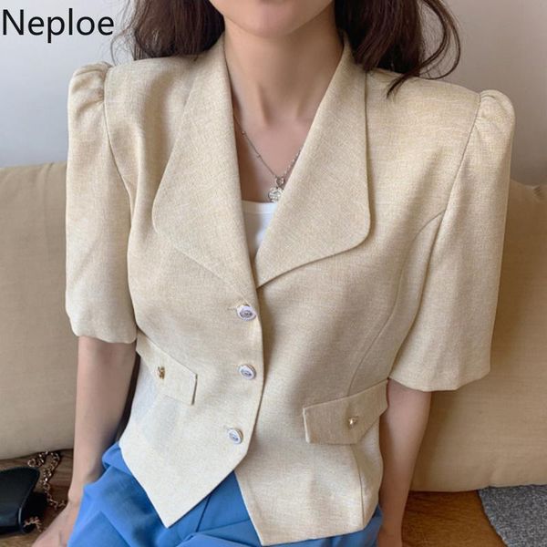 women's jackets neploe 2021 summer solid color capless retro lapel single-breasted women loose puff sleeve lady short jacket 1f319, Black;brown
women's jackets neploe 2021 summer solid color capless retro lapel single-breasted women loose puff sleeve lady short jacket 1f319, Black;brown