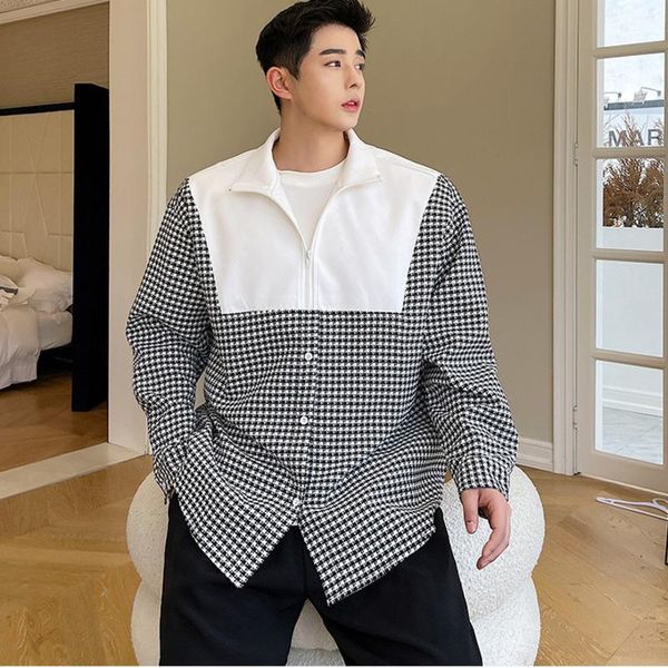 men's casual shirts niche design stitching stand collar white black pladi men's loose long sleeve male cloth big size
men's casual shirts niche design stitching stand collar white black pladi men's loose long sleeve male cloth big size