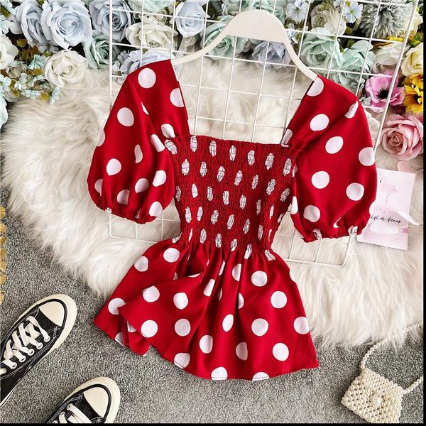 red polka dot blouse square neck vintage shirt peplum summer blouses short sleeve shirt women blusas de moda 2021, White
red polka dot blouse square neck vintage shirt peplum summer blouses short sleeve shirt women blusas de moda 2021, White