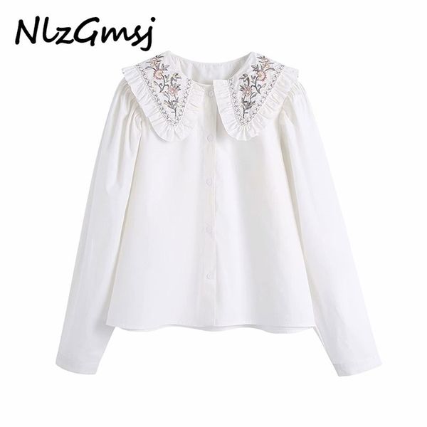 women sweet fashion with embroidery collar blouses vintage long sleeve button-up female shirts blusas chic 210628, White
women sweet fashion with embroidery collar blouses vintage long sleeve button-up female shirts blusas chic 210628, White