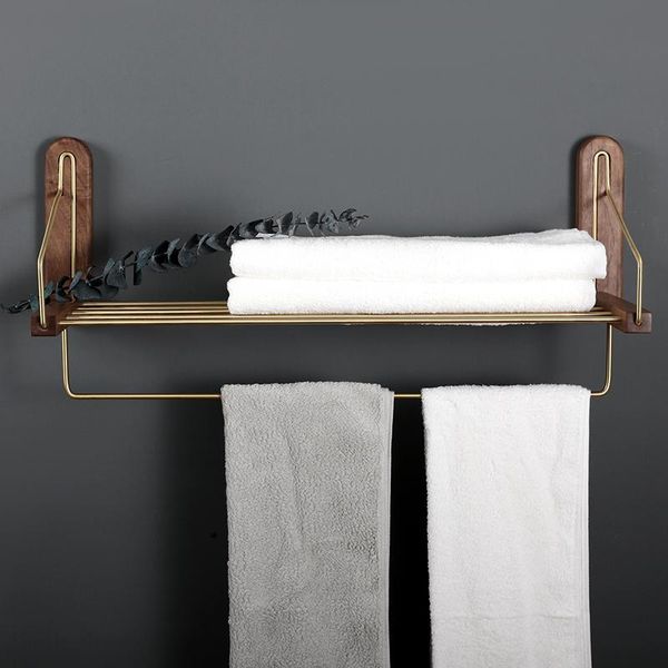 towel racks solid wood bath rack bathroom pendant storage wall-mounted brass punch-free