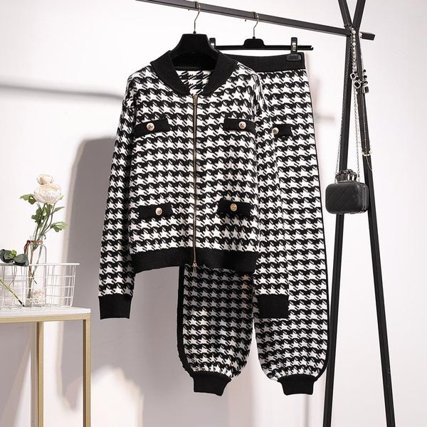 houndstooth tracksuit knitted outfits women stand collar zipper cardigan sweater lantern pants set female loose casual knit suit, White
houndstooth tracksuit knitted outfits women stand collar zipper cardigan sweater lantern pants set female loose casual knit suit, White