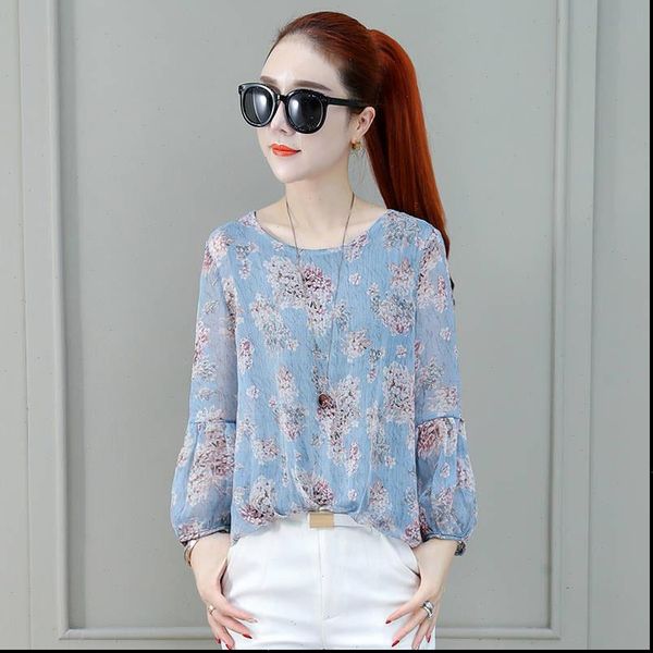 women spring summer style chiffon blouses shirts lady casual three quarter lantern sleeve flower printed blusas df2949, White
women spring summer style chiffon blouses shirts lady casual three quarter lantern sleeve flower printed blusas df2949, White