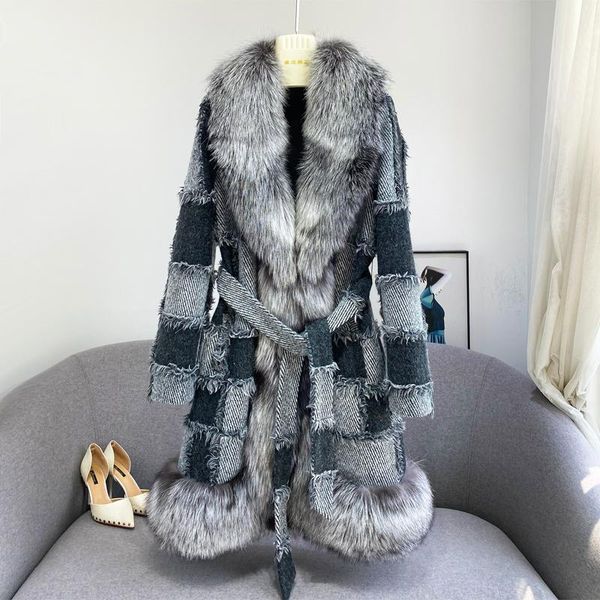 women's fur & faux 2021 imported silver collar coat mid-length wool woolen fashion winter, Black
women's fur & faux 2021 imported silver collar coat mid-length wool woolen fashion winter, Black