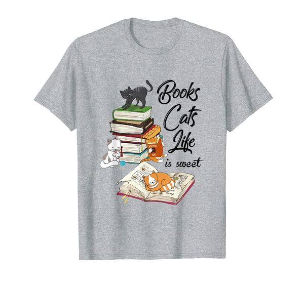 books cats life is sweet tshirt for books cats lovers, White;black
books cats life is sweet tshirt for books cats lovers, White;black