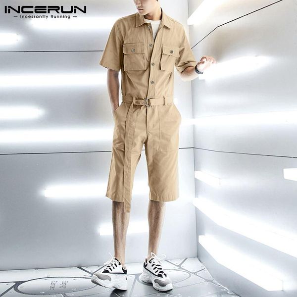 men's shorts vintage short sleeve lapel jumpsuits incerun men solid color cargo rompers casual button multi pockets overalls streetwear, White;black
men's shorts vintage short sleeve lapel jumpsuits incerun men solid color cargo rompers casual button multi pockets overalls streetwear, White;black