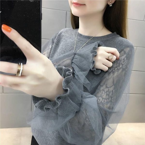 woman mesh lace stitching knitwear womens sweaters short femme chandails pull hiver, White;black
woman mesh lace stitching knitwear womens sweaters short femme chandails pull hiver, White;black