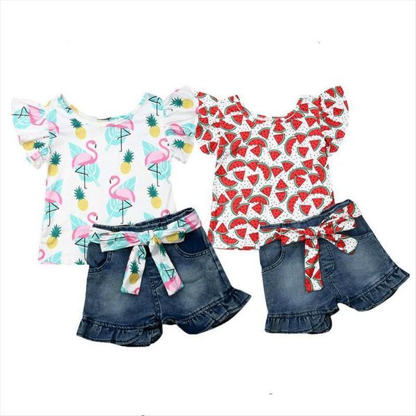 1 6y infant kids baby girls summer clothes sets floral t shirt denim pants shorts outfits, White
1 6y infant kids baby girls summer clothes sets floral t shirt denim pants shorts outfits, White