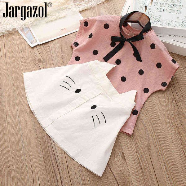girls clothes set dot printed tee shirt & cat skirt fashion girl outfits kids summer clothing set new children set drop shipping g220310, White 
girls clothes set dot printed tee shirt & cat skirt fashion girl outfits kids summer clothing set new children set drop shipping g220310, White
