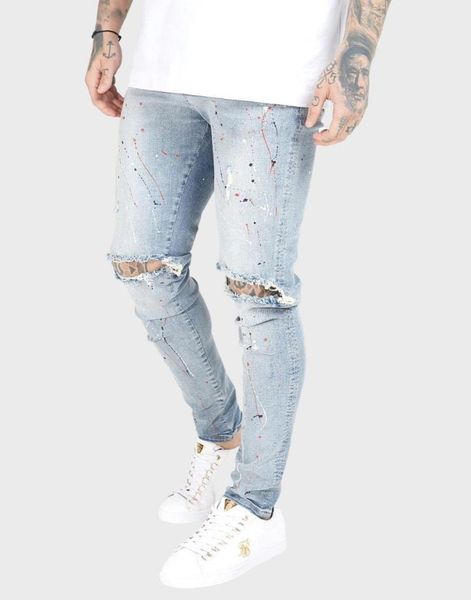men's jeans siksilk distressed knee riot, Blue
