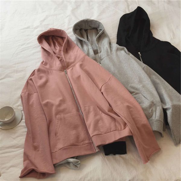 spring 21 beautiful white pink hooded women's sweater loose casual long sleeved cardigan zipper jacket, Black
spring 21 beautiful white pink hooded women's sweater loose casual long sleeved cardigan zipper jacket, Black