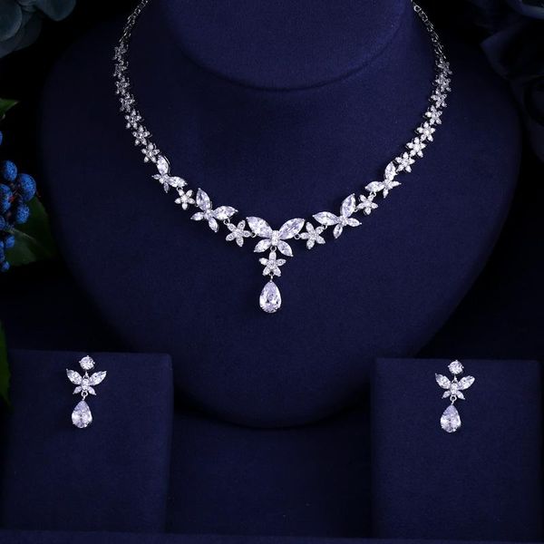 earrings & necklace luxury white gold-color elegant shape bridal cubic zircon sets wedding jewelry for women, Silver
earrings & necklace luxury white gold-color elegant shape bridal cubic zircon sets wedding jewelry for women, Silver