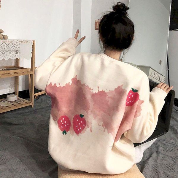 women's sweaters tie-dye hoodies gradient strawberry print oversized long-sleeved o-neck women autumn winter kawaii plus velvet thick p, White;black
women's sweaters tie-dye hoodies gradient strawberry print oversized long-sleeved o-neck women autumn winter kawaii plus velvet thick p, White;black