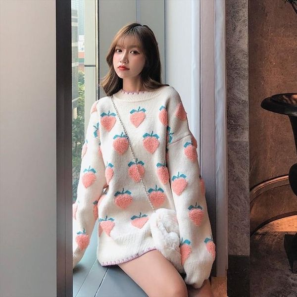 peach strawberry female college womens sweater style loose outer autumn winter thick inner wear o neck fashion pullover, White;black
peach strawberry female college womens sweater style loose outer autumn winter thick inner wear o neck fashion pullover, White;black