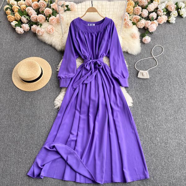 vintage purple/yellow/black long dress women elegant round neck puff sleeve high waist a-line maxi vestidos female spring autumn, Black;gray
vintage purple/yellow/black long dress women elegant round neck puff sleeve high waist a-line maxi vestidos female spring autumn, Black;gray