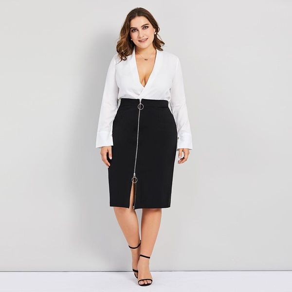 skirts women pencil skirt black office lady casual plus size 4xl plain zipper split simple female fashion elegant midi