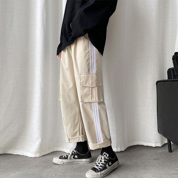 men's pants man casual straight cargo side pocket fashion loose trousers ankle-length, Black
men's pants man casual straight cargo side pocket fashion loose trousers ankle-length, Black