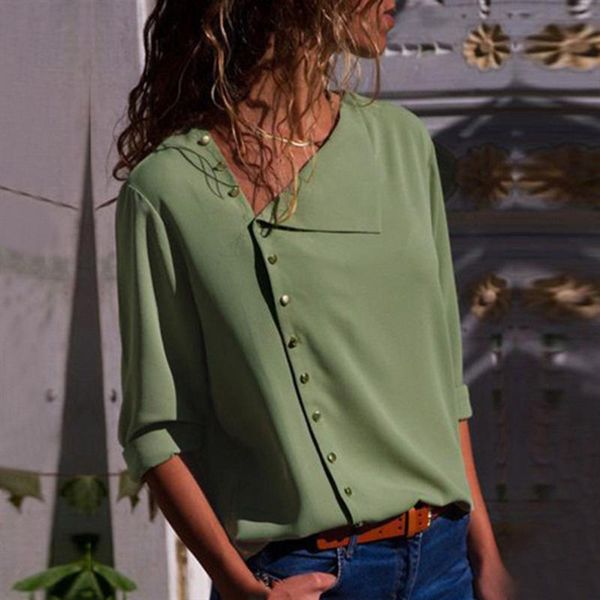 button down chiffon cuffed long roll sleeve shirt women autunm spring asymmetrical collared blouse office lady fitted tee, White
button down chiffon cuffed long roll sleeve shirt women autunm spring asymmetrical collared blouse office lady fitted tee, White